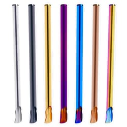 EORTA 7 Pcs/Set Drinking Spoon Straws Stainless Steel Two-In-One Reusable Stirring Spoon Wide Opening 0.4 inch Smoothie Straws Kitchen Utensil for Juice Soups Milkshake Smoothies Ice Cream, 7 Colors