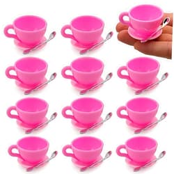 ALEYOOTECHE 12 Sets Mini Coffee Cups Mini Dollhouse Cups Miniatures Tea Mups Food Kitchen Toys for DIY Decoration Craft Accessories (Pink)