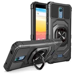 CELZEN for AT&T Calypso U318AA, Radiant Core U304A, Cricket Icon, Vision 2, Vision 3, Wiko Ride - Shockproof Protective Phone Case with Ring Stand - RS7 Black