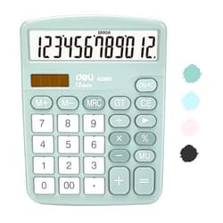 Deli Calculator, Deli Standard Function Desktop Calculators with 12 Digit Large LCD Display and Sensitive Button, Solar Battery Dual Power Office Calculator, Green