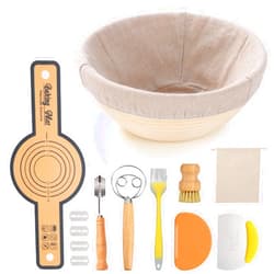 Siutco Banneton Bread Proofing Basket, Banneton Basket Set, 9 Inch Round Sourdough Bread Baking Supplies with Linen Liner,Sourdough Bread Making Kit