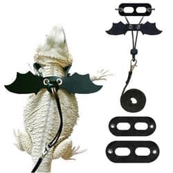 Bopurle Bearded Dragon Harness and Leash Set, Adjustable Harness Soft Leather-3 Sizes (S, M, L) with Black Wing, Upgrade Lizard Reptile Leash Harness for Bearded Dragon,Lizard, Iguana or Gecko