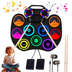 Oirtmiu Portable Electric Drum Set with Headphone: 9-Pad Electronic Drum Pad with Dual Speaker for Beginner - Holiday Birthday Christmas Gifts for Boys Girls
