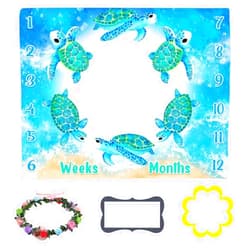 LYLYCTY Baby Monthly Milestone Blanket, Blue Sea Turtle Baby Age Blanket Beach Photo Backdrop Baby Blanket, 48x40 Inch Blue Baby Growth Chart Memory Blanket BTLSLY373