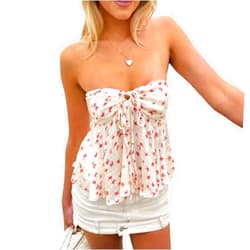 JeuaPho Women's Strapless Tube Top Backless Bandeau Sleeveless Y2K Summer Tops Camisole Tee Shirt E Girl Streetwear Clubwear