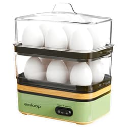 Evoloop Rapid Egg Cooker Electric 12 Eggs Capacity, Soft, Medium, Hard Boiled, Poached, Omelet Maker Egg Poacher & Vegetable Steamer, BPA Free Tray（Green）