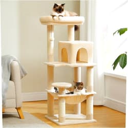 Bed Bath & Beyond 5-Level Cat Tree with Hammock, Condo, Top Perch & 4 Scratching Post Beige