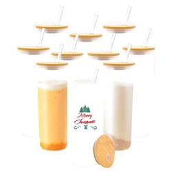 YOUKE OLA 10 Pack Sublimation Straight Glass Skinny Blanks Tumblers Frosted Glass Tumbler with Bamboo Lid and Glass Straw Tumbler Cups for Tumbler Heat Press 25oz