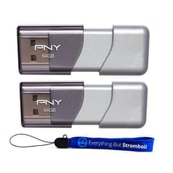 PNY USB 3.0 Flash Drive Elite Turbo Attache 3 Two Pack Bundle with (1) Everything But Stromboli Lanyard (64GB 2 Pack, Gray)