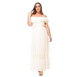 Anna-Kaci Women's Plus Size Bohemian Ruffle Off The Shoulder Stretchy Empire Waist Maxi Long Dress,
