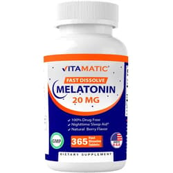 Vitamatic Melatonin 20mg Tablets | Vegetarian, Non-GMO, Gluten Free | 1 Year Supply | Natural Berry Flavor - 365 Tablets