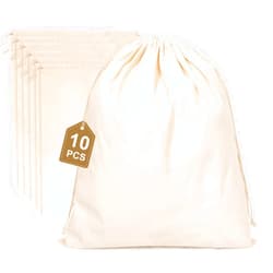 Hopttreely 10PCS Cotton Storage Bags with Drawstrings, X-Large 14x17inch Multipurpose Canvas Fabric Bread Bags, Reusable Muslin Bulk Flour Sack Bags, Natural Potato Onion Storage Bags, Cloth Shoe Bags