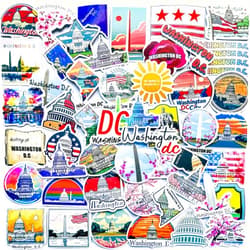 Yoksas Washington Travel Stickers - 50Pcs Vinyl Waterproof Washington DC Souvenirs Stickers for Scrapbook,Laptops,Water Bottles,Suitcase,Bumper