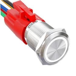 APIELE 16mm Latching Push Button Switch 12V DC Angel Eye Halo Ring LED Metal 1NO1NC SPDT with Wire Socket Plug (White)