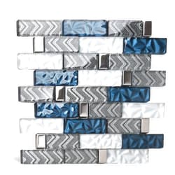 Blujellyfish Glass Tiles Backsplash Subway Blue Mosaic Tile for Kitchen Bathroom Walls (Pack of 5 Sheets)