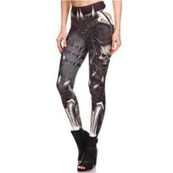 Mad Ink Women's Retro Punk Pioneer Warrior Print Stretch Leggings Sexy Comic Tattoo Smooth & Soft Elastic Pants - Reg, Plus