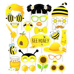 KRISTIN PARADISE 25Pcs Bee Honey Photo Booth Props with Stick, Bumblebee Selfie Props, Bumble First Birthday Party Supplies, Beeday Gender Reveal Baby Shower Theme Backdrop Decorations, Kids 1st Bday