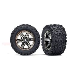 Traxxas 6773X - Rustler 4x4 Tires & Wheels,Unisex Assembled, glued (2.8') (RXT Black Chrome Wheels, Talon Extreme Tires, Foam Inserts) (2) (TSM Rated)