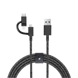 Native Union Belt Cable Universal - 6.5ft Ultra-Strong Reinforced [MFi Certified] Durable Charging Cable with 3-in-1 Adaptor for Lightning, USB-C and Micro-USB Devices (Black)