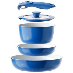 Redchef Ceramic Cookware Set, Removable Handle Pots And Pans Non Stick, Rv Cookware Set, Non Toxic Pots And Pans Set No PFAS & PTFE & PFOA, Detachable Pots And Pans, Dishwasher & Oven Safe (Blue)
