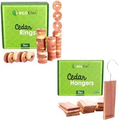 ecoKiwi Cedar Blocks for Clothes Storage Bundle - 55 Pack Rings & 20 Pack Hang Ups - 100% Natural Aromatic Cedar Closets & Drawers - Scented Cedarwood Oil with Sandpaper - Cedar Freshener Deodorizer