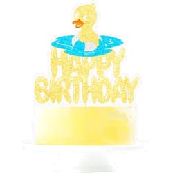 Yetxel Duck Happy Birthday Cake Topper Little Duck Baby Shower Themed Party Decoration Supplies for Boy Girl Golden glitter