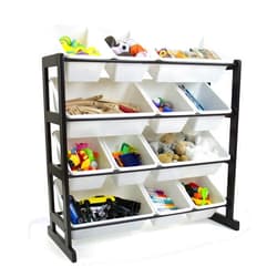 Humble Crew Ladder Toy Organizer with 12 Storage Bins, Espresso/White