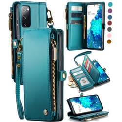 Defencase Compatible with Samsung Galaxy S20 FE 5G Case Wallet with RFID Blocking Card Holder for Women Men, PU Leather Magnetic Snap Flip Zipper Strap Wallet Phone Case Fit for Galaxy S20 FE, Green