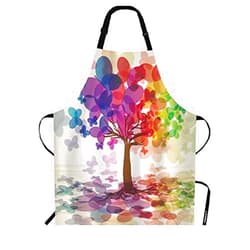 WONDERTIFY Rainbow Tree Apron,Fantastic Pattern Colorful Tree and Beautiful Butterflies Bib Apron with Adjustable Neck for Men Women,Suitable for Home Kitchen Cooking Waitress Chef Grill Bistro Apron