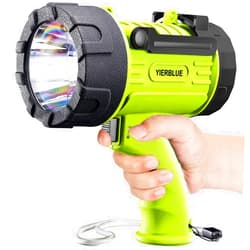 YIERBLUE Rechargeable Spotlight Flashlight with 1000,000 Lumen LED, IP67 Waterproof Long Running Spot Light searchlight, Impact Resistant Handheld Spotlight with Foldable Stand and Detachable Red Lens