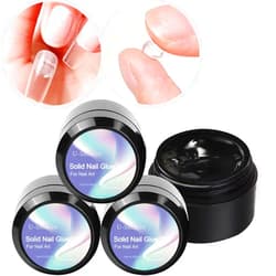 U-Shinein 3x10ml Solid Nail Glue Gel, Nail Tips Glue Gel for Acrylic Nails, Press on Solid Glue Gel, Solid Gel Polish Nail Art Manicure Glue Gel, Need UV/LED Lamp Longer Cure