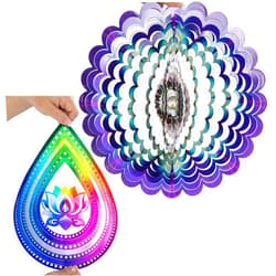 VP Home Floral Burst Mandala Kinetic 3D Metal Outdoor Garden Decor Wind Spinner and Lotus Teardrop Kinetic 3D Metal Outdoor Garden Decor Wind Spinner