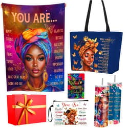 Geiserailie African American Gifts for Women - Afro Black Girl Blanket, Tote Bag, Gift Box and More for Black Mom Friends Lady Birthday Halloween Christmas Party Present(Purple Butterfly)