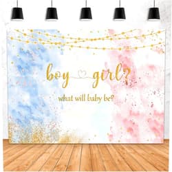 MEHOFOND 7x5ft Blue Pink Gender Reveal Backdrop Boy or Girl Party Decoration Photography Background Watercolor Rose Gold and Navy Blue He or She Pregnancy Reveal Surprise Party Photoshoot Banner