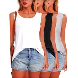 BQTQ 3 Pack Womens Tank Tops Loose Fit Summer Scoop Neck Tops Sleeveless Shirts