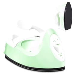 Honoson Mini Craft Iron Mini Heat Press Small Iron 3.93 x 2.36 x 2.76 in Portable Handy Tiny Flatiron with Charging Base Accessory for Fuse Bead Patch DIY Heat Transfer Vinyl(Light Green)