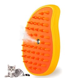 KALAMANDA Cat Steam Brush, 3 in 1 Dog Steamy Brush Cleanser, Silicone Massage Grooming Comb, Pet Hair Cleaning Misting Comb for Cats Dogs(Mango Yellow)