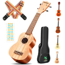 CAHAYA 21 Inch Ukulele Mahogany Beginner Kit Soprano Ukelele with Gig Bag Rainbow Strap Fretboard Stickers for Both Adults and Kids Professional Hawaiian Ukalalee Gifts CY0068