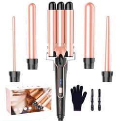 BESTOPE PRO Waver Curling Iron Wand, BESTOPE PRO 5 in 1 Curling Wand Set with 3 Barrel Hair Crimper for Women, Fast Heating Hair Wand Curler in All Hair Type