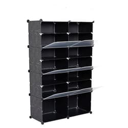 Cffuvros 7-Tier Shoe Rack, Portable Shoe Rack Organizer, 28 Pair Shoe 14 Grids Tower Shelf Storage Cabinet Stand Expandable for Heels Boots Slippers, Black