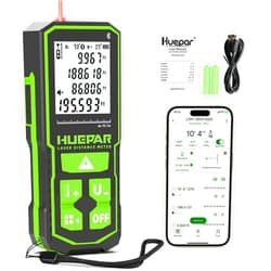 Huepar Laser Distance Measure 200Ft. Digital Rechargeable Laser Measuring Tool with Bluetooth -Phone APP, 1/16in Accuracy, Angle Sensor, M/in/Ft Unit, Pythagorean Mode, Measure Distance, Area, Volume