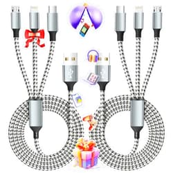 IDISON Multi Charging Cable, (2 Pack 4FT) Multi USB Charger Cable 3 in 1 Charging Cable Nylon Braided Fast Charging Cord with Type-C, Micro USB, IP Port for Most Phones/iPhones/Tablets