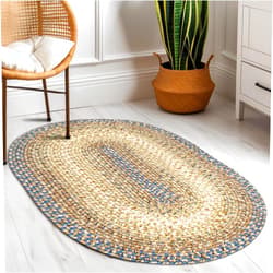 Super Area Rugs Braided Rugs 2X3 Farmhouse Kitchen Rug - Ridgewood Braided Rug for Living Room - Reversible - Indoor/Outdoor - Made in USA - Blue/Beige, 2' X 3' Oval