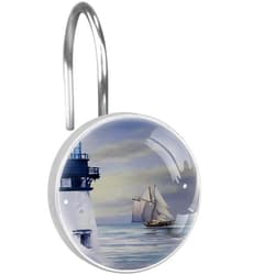 CAPVKING Nautical Lighthouse Decorative Shower Curtain Hooks Rings Set of 12 Hooks for Shower Curtain Rustproof Curtain Rings for Bathroom
