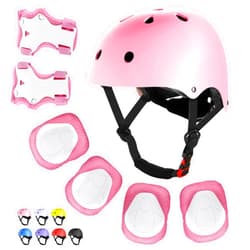 WayEee Kids Bike Helmet Set Skateboard Knee Pads, Helmet Pad Set Protective Gear Set Adjustable for Girls Kids 3-10 Helmet Elbow Pads Wrist Guards for Sport Cycling Bike Roller Skating Scooter