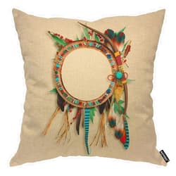 AOYEGO Brown Western Southwest Throw Pillow Cover Feather Arrow Catcher Ethnic Turquoise Head Wear Leaves Pillow Case 18x18 Inch Decorative Men Women Room Cushion Cover for Home