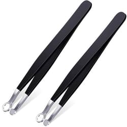 Honoson 2 Pieces Nose Hair Tweezers Nose Hair Trimming Tweezers Stainless Steel Round Head Tweezers Eyebrow Clippers Trimmer Water Resistant for Men Women Sideburns, Brow, Body, Noses (Black)