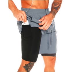 MOVEUP Men's 2 in 1 Running Shorts Quick Dry Athletic Shorts with Liner, Workout Shorts with Pockets and Towel Loop