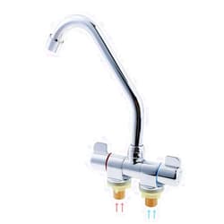 KAGOR Camper Faucet Folding Faucet RV Water Tap Cold and Hot Water 360 Degree High-end Kitchen Sink Faucet Gooseneck Spout Dual Knob Handles Brass Constructed & Chrome Polished
