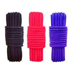 HanyHere Cotton Rope, 3 Rolls Multipurpose Long Soft Braided Craft Cotton String, 8mm Thick Strong Twine Cord for Climbing Plants, Floristry, DIY Crafts(32 Inches Each Roll) (3roll-Black+red+Purple)